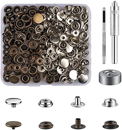 Press Studs Cap Button, MSDADA Stainless Steel Snap Fasteners Kit with Hand Fixing Tools, Instant Metal Buttons No-Sew Clips Snap for Bags, Jeans, Clothes, Fabric, Leather Craft (Silver, 10)