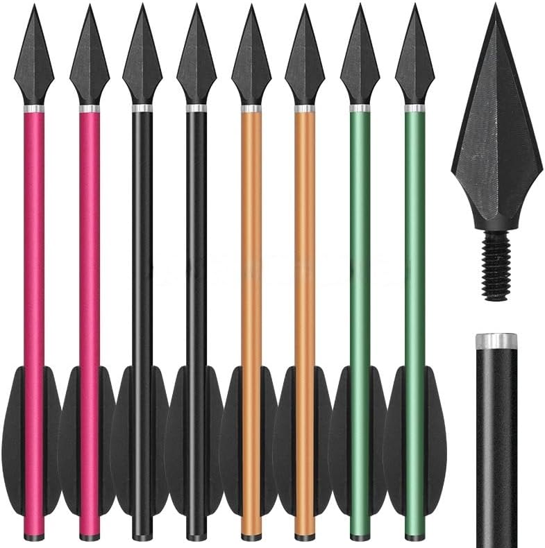 12pcs 6.4-Inch Metal Aluminum Shaft Short Arrows with Rubber Tail, 16cm 6mm Diameter with Replaceable Carbon Steel Tips for Outdoor Target Shooting and Recreational Archery