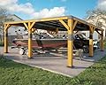 Jocisland 20x20x9.2 FT Cedar Wood Carport with Sloped Galvanized Steel Roof, Heavy Duty Outdoor Shelter for 2 Cars, Trucks, Boats & Tractors, Wind & Snow Resistant Pitch Roof Design