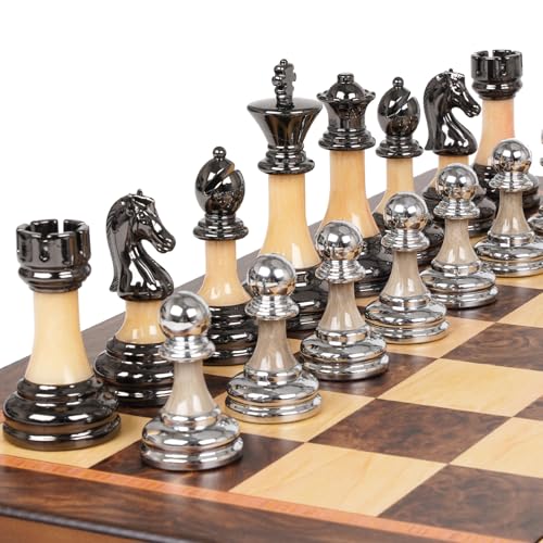Juego de Ajedrez Deluxe Grande de 17 Pulgadas Madera y Piezas Metálicas miniatura 1