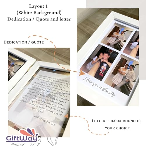 Image of Forever Yours Dual Photo & Message Frame, Book Style Anniversary Photo Frame, Birthday Gift, Couple Gifts, Friendship Day, Personalized Gifts - 5x7 Inch White (Layout 2)
