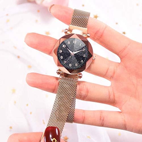 Women Watch - Women's Analogue Quartz Wrist Watch Starry Sky Convex Glass Quartz Mesh With Magnetic Buckle Ladies Watch (Rose Gold)