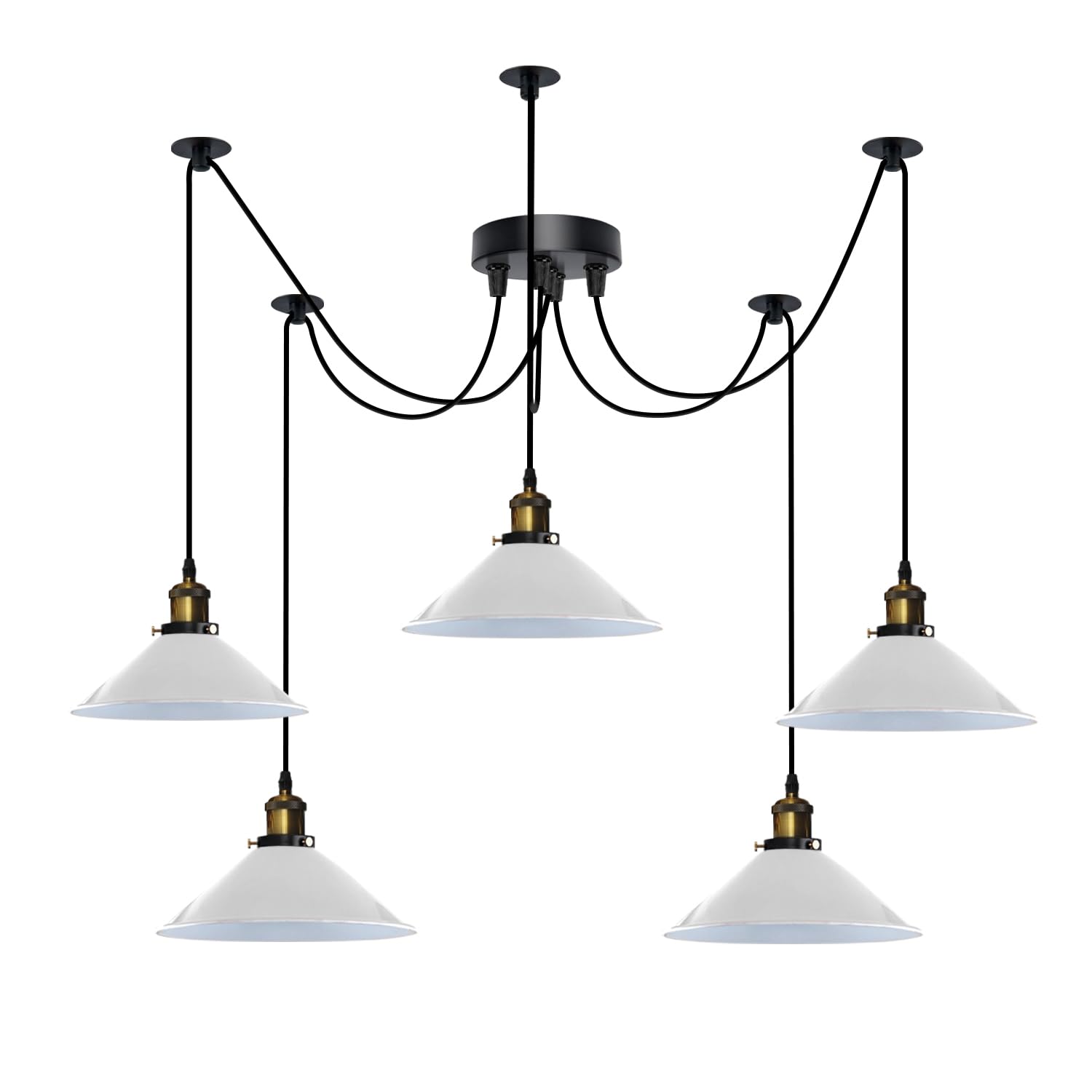 DC VOLTAGE 5 Head Spider Pendant Light Height Adjustable Metal 60W E27 Holder 110-240V Hanging White