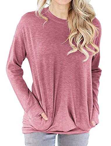 Dutebare Womens Long Sleeve Tops Casual Tunic Sweatshirt Loose Blouse T-Shirts Light Red M