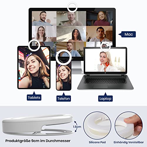 Nalezuns Ringlicht, Handy Ringleuchte, Mit DREI Farbmodi,USB-Laden, 40 LEDs Selfie Licht Geeignet für Handys,Tablets,Laptops,Zoom-Meetings,Make-up,Vlogging, Videokonferenzen,Phone