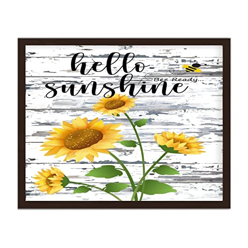 Plaque murale tournesol cadre bois déco salon palette jaune 40x50