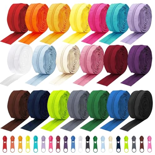 Amtvuzy 80 Yards 20 Colors Zipper,#3 Nylon Coil Zippers Bulk for Sewing,DIY Crafts and Tailoring with 200 Zipper Sliders,Zippers by The Yard for Clothes,Bags and Purse Making Supplies,etc.