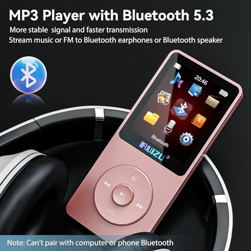 Image of RUIZU 64GB MP3 Player with Bluetooth 5.3, 1.8 inch Screen Portable Music Player, FM Radio, Voice Recording, EBook, Shuffle Single Loop, 80H Digital Audio Video Playback, Lightweight, Support 128GB TF Card