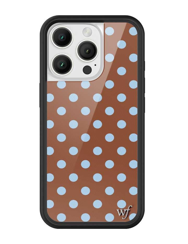Image of Wildflower Cases - iPhone 16 Pro Compatible - Polka Dot - Brown & Blue | Impact-Certified 6.5 ft Drop Protection Case, Raised Protective Bumper, Cute Aesthetic Design, Women-Owned Small Business