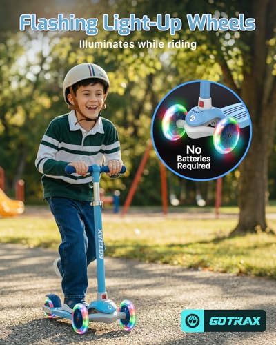 Image of Gotrax KS1 Kids Kick Scooter, LED Lighted Wheels and 3 Adjustable Height Handlebars, Lean-to-Steer & Widen Anti-Slip Deck, 3 Wheel Scooter for Boys & Girls Ages 2-8 and up to 110 Lbs