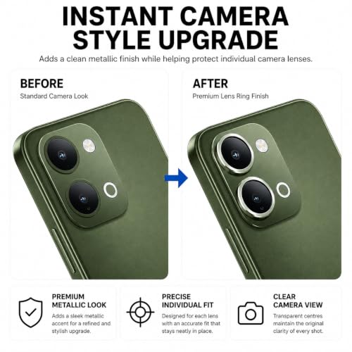 Image of ArmourPro Camera Lens Protector Ring for Vivo T5x, Y51 Pro and Y31D Premium Metal Camera Lens Guard, Scratch Resistant Camera Protection Ring, Easy Installation| Green, 1 Pack