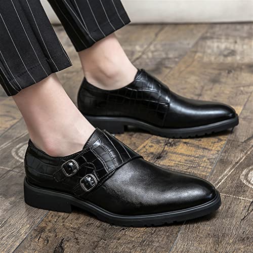 Formal Shoes for Men Slip On Two Tone Double Monk Strap Vegan Leather Block Heel Slip Resistant Low Top Walking(Black,10 M US)2