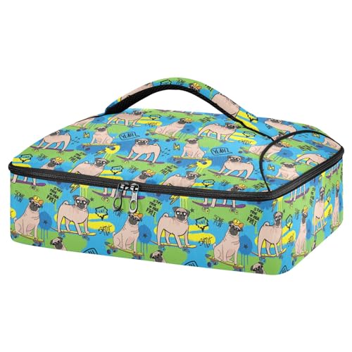 Pug GOG Dog Graffiti Casseruola Carrier per cibi caldi o freddi borsa termica per casseruola con coperchio per viaggi feste picnic per cani Pug Gog Taglia unica