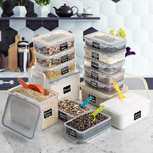 28 Pc [Set of 14] Airtight Food Storage Containers- Plastic BPA Free Kitchen Pantry Storage Containers for Sugar, Flour & Baking Supplies - Dishwasher Safe + 14 Measuring cups & Spoons + Labels + Pen - Thumbnail 4