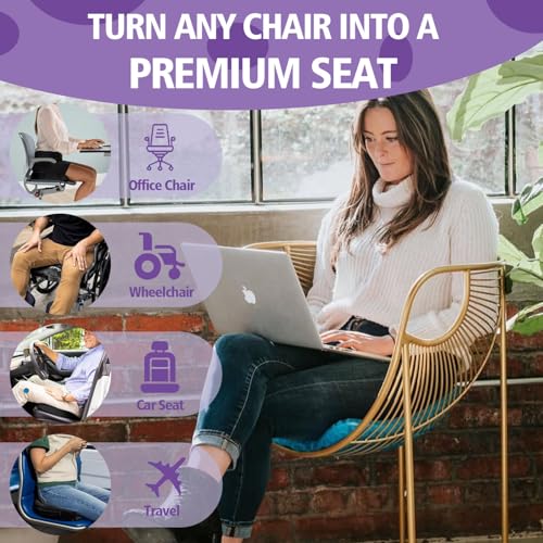 Image of Purple Gel Seat Cushion, 19.7 inch Extra Large Double Thick Chair Cushions for Office Chair, Wheelchair, Car Seat, Couch, Stadium Seat Cushion for Tailbone Pain Relief, Cooling & Breathable Seat Cushions