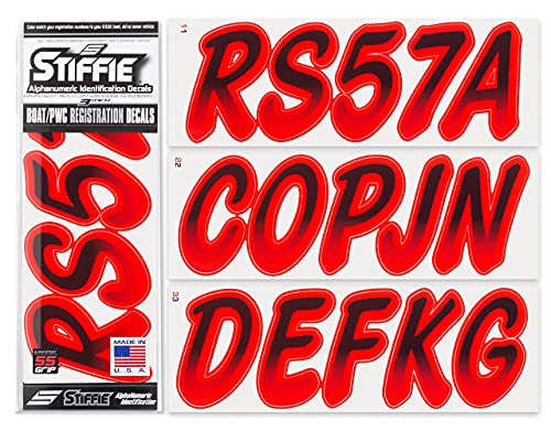 Image of STIFFIE Whipline Black /Lava Red 3 inch Super Sticky Boat & PWC Registration Decals • Numbers Letters Stickers