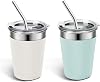 Ymmy Sam 2pcs Stainless Steel Cups with Lid and Straw,12oz Spill-proof Kids Tumblers, with Stainless Steel Straws Unbreakable Metal Cups with Heat-insulated Sleeves for Cold and Hot drinks