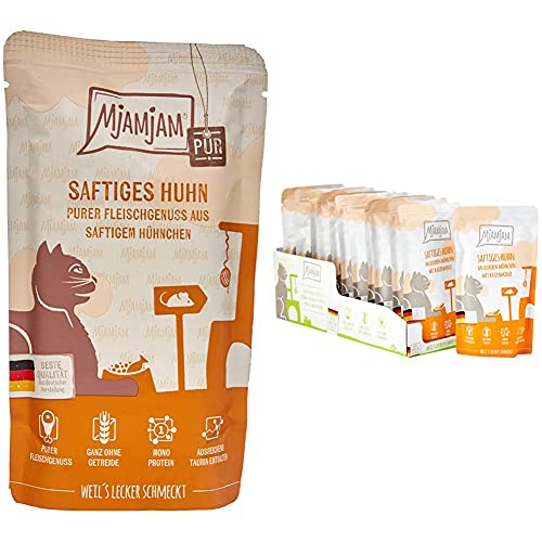 MjAMjAM - Premium Nassfutter für Katzen - Quetschie - Pure - Hühnchen, 12er Pack (12 x 125 g) & Premium Nassfutter für Katzen - Quetschie - saftiges Huhn an leckeren Möhrchen, 12er Pack (12 x 125 g)