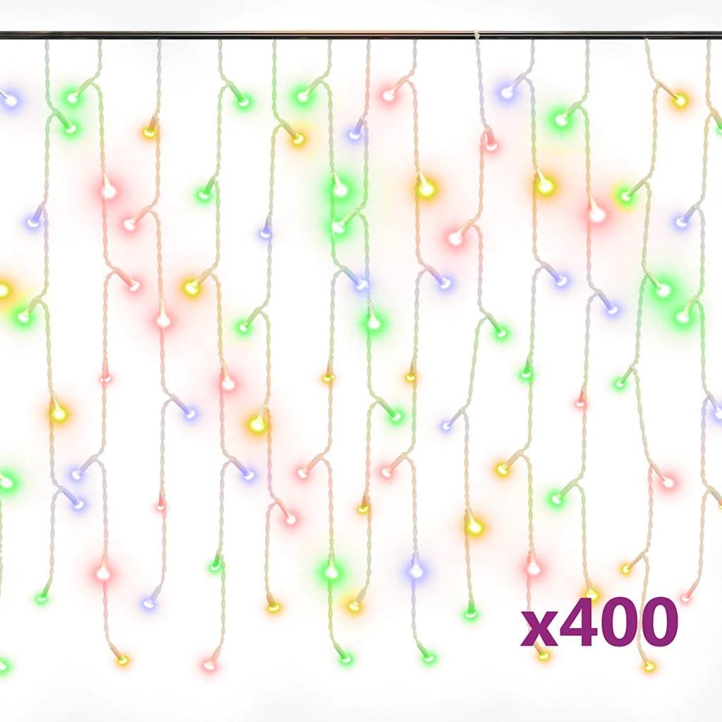 Rideau lumineux en plastique coloré en forme de stalactites, 10 m, prise USB, 400 LED, télécommande à 8 modes pour Noël, mariage, fête, éclairage d'ambiance