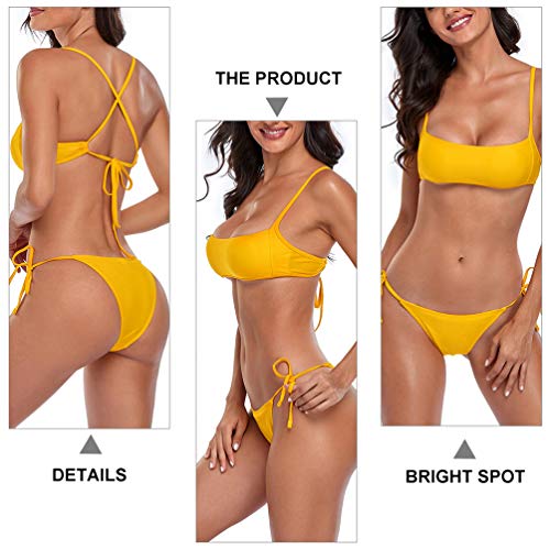 SOIMISS Mulheres Cinta Biquíni Top Maiô Fio Dental Maiô Fissão Swimwear (Amarelo- XL)