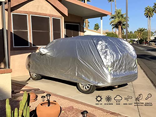 Image of Tecoom Super Heavy Duty Multiple Layers SUV Car Cover All Weather Waterproof Windproof Reflective Snow Sun Rain UV Protective Outdoor with Buckles and Belt Fit 170-190 inches SUV