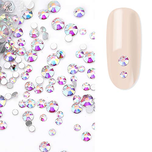 PrettyG 9 Packs Set with SS3 SS4 SS5 SS6 SS8 SS10 SS12 SS16 SS20 1440PCS/Pack Nail Crystals AB Coating Nail Art Sparkly Round Flatback Rhinestones, Non-Self-Adhesive AB-S3S20
