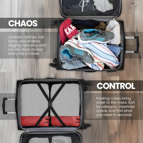 Image of FATMUG Polyester Packing Cubes Travel Pouch Bag Organiser Set Of 8 (2 * Large-Medium-Small And Slim) (Red)