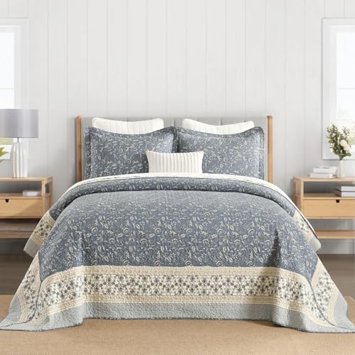 FineStichery 100% Cotton Oversized Quilt 128'x120', Extra Large Cal King Bedspread, Farmhouse...