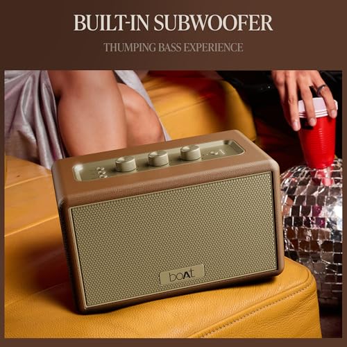 Image of Stone Opus, 80W Signature Sound, 12HRS Battery, Multilink Connectivity, Built-in Subwoofer, Premium Design, TWS, Bluetooth Speaker, Wireless Speaker, Portable Speaker (Caramel Brown)
