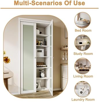 Pivot Swing Doors for 30 x 80 Opening, 3-Lite Tempered Frosted Glass Closet Door with Pivot Hardware, MDF Panel Interior Double Doors, Bifold Door Alternative - White