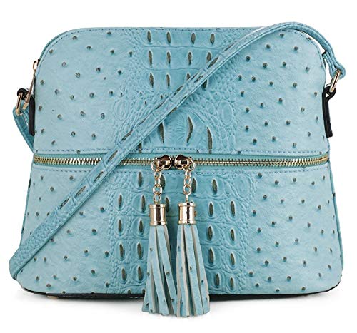 SG SUGU Crocodile Pattern Lightweight Medium Dome Crossbody Bag Shoulder Bag with Tassel | TQ