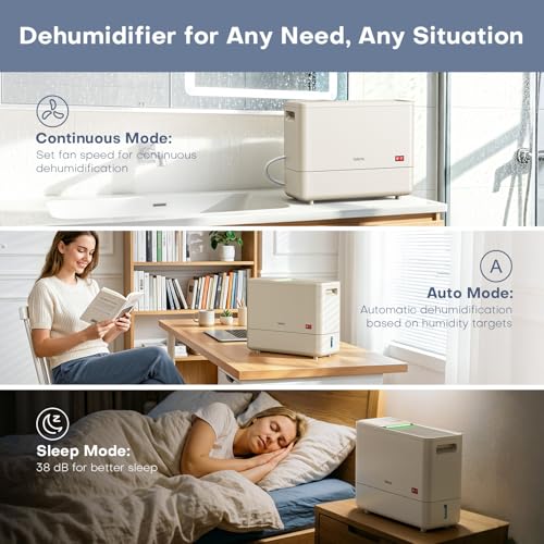 Image of Dehumidifier for Basement with Drain Hose and 1.2 Gal Tank, Max 21 Pints /D | 2025 German iF Design Award, 1500 Sq.Ft Dehumidifiers for Home RV Bathroom Bedroom, Child Safety Lock, Auto Shut Off
