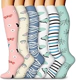 Aoliks Compression Socks for Women and Men, Knee High Support Stockings for Travel, Fashionable Stylish Compression Socks, Colorful Design with Cute Pattern