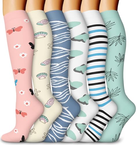 Aoliks Compression Socks for Women and Men, Knee High Support Stockings for Travel, Fashionable Stylish Compression Socks, Colorful Design with Cute Pattern