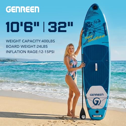 Image of Inflatable Stand-Up Paddle Boards - Available 32 inch /33 inch /34 inch Widths Inflatable Paddle Board with SUP Accessories, Camera Mount, Basic All-Around SUP Board for All Skill Levels, Up to 450lbs