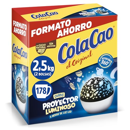 ColaCao, Original, Cacao Soluble Natural sin Aditivos - Formato Ahorro - 2,5kg (Proyector Luminoso)