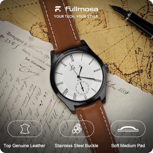 Image of 12 Colors for Quick Release Leather Watch Band, Fullmosa Axus Genuine Leather Watch Strap Women Men 14mm, 16mm, 18mm, 19mm, 20mm, 22mm or 24mm (choose the proper size), Brown+black buckle, Classic