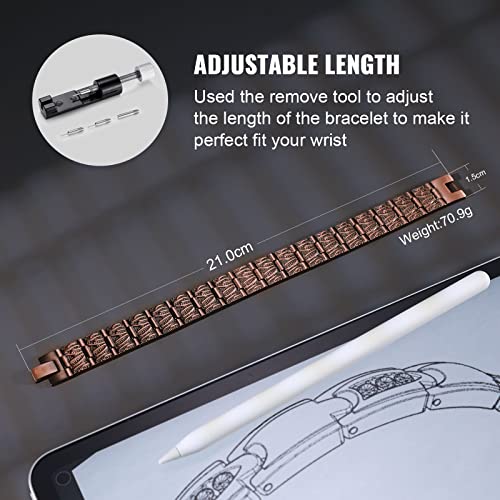 RainSo 99.99% Men Double Row Pure Copper Magnetic Bracelet for Men 3500 Gauss with Gift Box Adjustable3