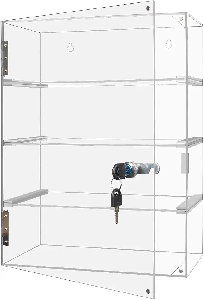 vitrine com trava, vitrine, vitrine de acrílico de 4 camadas com chave de bloqueio, vitrine de bancada removível e transparente com prateleiras para figuras colecionáveis ​​de rock