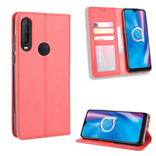 KJYF Custodia per Alcatel 1SE 2020 (6.22) Cover, Protezione Posteriore Morbido Silicone Nero Gel TPU Cover Slim Case per Alcatel 1SE 2020 - Cuore Rosso