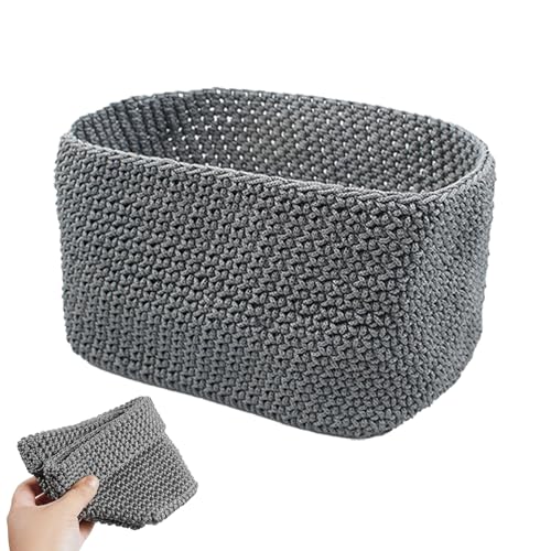 Cesta de Almacenamiento de Ganchillo, Cesta Pequeña de Ganchillo, Cestas de Baño Tejidas, Juego de 1 Cestas de Almacenamiento Trenzadas, para Guardar Pinzas para el Pelo, Bolsos y Joyas, Gris
