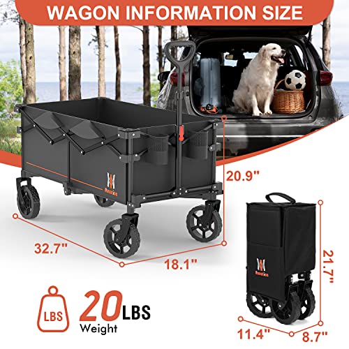 Navatiee Collapsible Folding Wagon, Wagon Cart Heavy Duty Foldable With Two Drink Holders, Utility Grocery Wagon For Camping Shopping Sports, S2 #TOP4