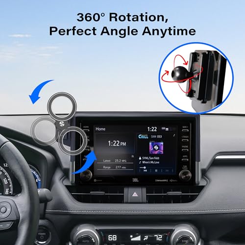 Image of Car Phone Holder for 2019-2025 Toyota RAV4 7 inch and 8 inch Screen Accessories | MagSafe Strong Magnetic Clip-On Cell Phone Mount, 360 Rotatable Hands-Free Holder, Not Block Air Vents