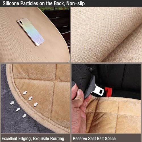 Image of Breathable Car Seat Cushion Cover Set with Memory Foam Padding & Storage Pouch - Universal Anti-Slip Front and Rear Seat Protector Mat for Cars, SUVs and Sedans (Cream Combo)