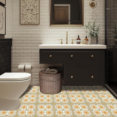 Image of Moroccan Tile Stickers | Waterproof Self Adhesive Peel & Stick Tile Decals for Kitchen Backsplash, Bathroom Wall, Floor, Furniture & Glass (8x8 Inch, Design 25, 36 Pic)