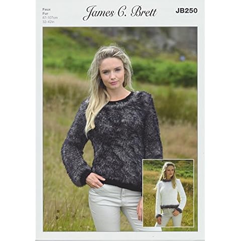 James Brett Faux Fur & Chunky Knitting Pattern Women's Long Sleeved Sweater with Trim (JB250) Cover