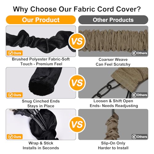 Image of Chandelier Chain Cover 2 Pack Touch Fasteners Black 3.28 Feet Brushed Polyester Fabric Chain Sleeve for Chandelier Cord Cover Decorative Cord Hider Easy Install