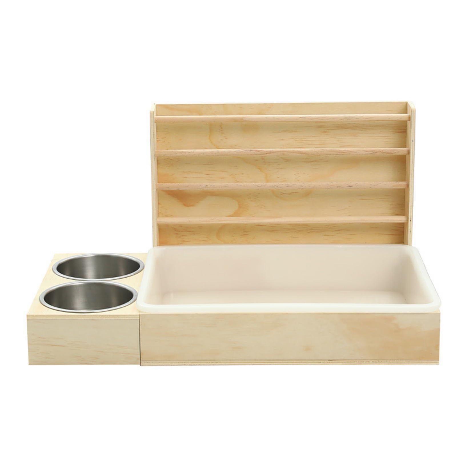 Mangeoire en Bois avec Gamelles Robuste Râtelier à Foin avec Écuelle Amovible Distributeur pour Cochons D'In, Intérieur