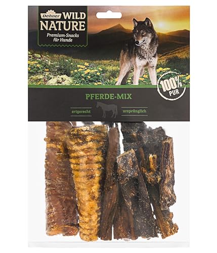 Dehner Wild Nature Hundesnack, Leckerli 100 % natürlich, Kausnack für ausgewachsene / sensible Hunde, Barf geeignet, Pferde-Mix, 300 g