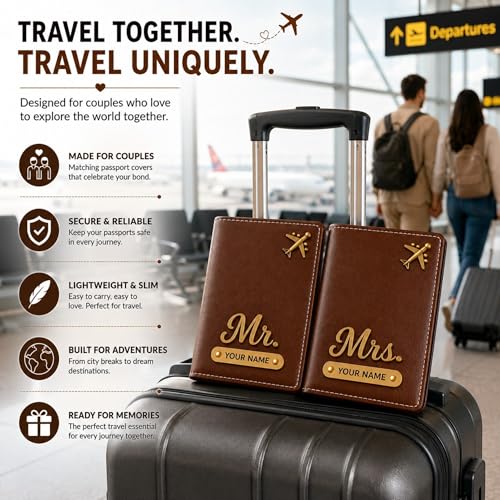 Image of Personalized Couple Passport Cover for Men & Women | Custom Name Passport Holder Set (2 Pcs) | Travel Passport Cover for Couple | Gift Set for Wedding Anniversary Husband Wife